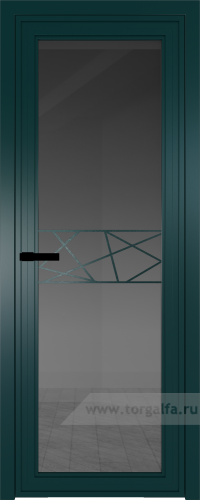 Дверь со стеклом ProfilDoors алюминиевая AGP 1 с профилем Зеленый матовый RAL6004 с рисунком 1 (Тонированное)