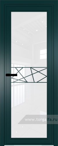 Дверь со стеклом ProfilDoors алюминиевая AGP 1 с профилем Зеленый матовый RAL6004 с рисунком 1 (Белый триплекс)