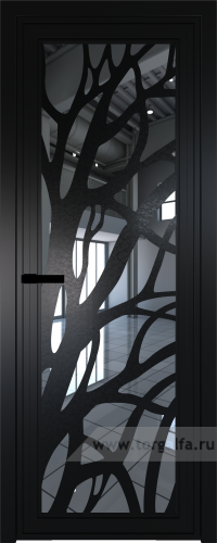 Дверь со стеклом ProfilDoors алюминиевая AGP 1 с профилем Черный матовый RAL9005 с рисунком 2 (Зеркало)