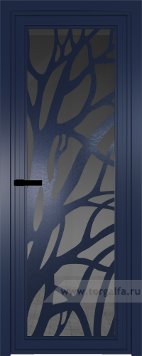 Дверь со стеклом ProfilDoors алюминиевая AGP 1 с профилем Cиний матовый RAL5003 с рисунком 2 (Тонированное)