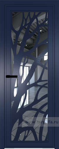 Дверь со стеклом ProfilDoors алюминиевая AGP 1 с профилем Cиний матовый RAL5003 с рисунком 2 (Зеркало)