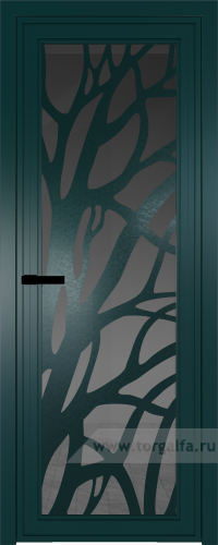 Дверь со стеклом ProfilDoors алюминиевая AGP 1 с профилем Зеленый матовый RAL6004 с рисунком 2 (Тонированное)