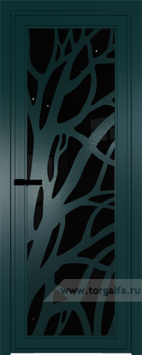 Дверь со стеклом ProfilDoors алюминиевая AGP 1 с профилем Зеленый матовый RAL6004 с рисунком 2 (Черный триплекс)