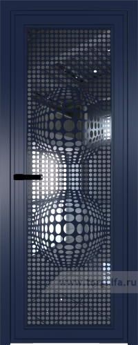 Дверь со стеклом ProfilDoors алюминиевая AGP 1 с профилем Cиний матовый RAL5003 с рисунком 3 (Зеркало)