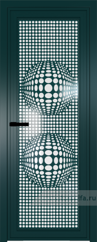 Дверь со стеклом ProfilDoors алюминиевая AGP 1 с профилем Зеленый матовый RAL6004 с рисунком 3 (Белый триплекс)