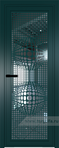 Дверь со стеклом ProfilDoors алюминиевая AGP 1 с профилем Зеленый матовый RAL6004 с рисунком 3 (Зеркало)
