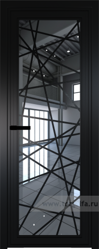 Дверь со стеклом ProfilDoors алюминиевая AGP 1 с профилем Черный матовый RAL9005 с рисунком 4 (Зеркало)