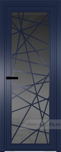 Дверь со стеклом ProfilDoors алюминиевая AGP 1 с профилем Cиний матовый RAL5003 с рисунком 4 (Тонированное)