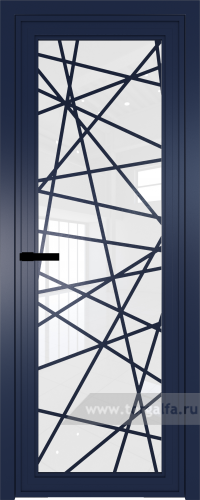 Дверь со стеклом ProfilDoors алюминиевая AGP 1 с профилем Cиний матовый RAL5003 с рисунком 4 (Белый триплекс)