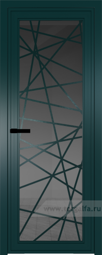 Дверь со стеклом ProfilDoors алюминиевая AGP 1 с профилем Зеленый матовый RAL6004 с рисунком 4 (Тонированное)