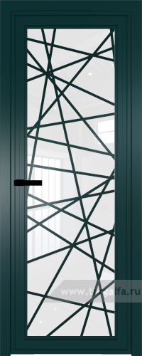 Дверь со стеклом ProfilDoors алюминиевая AGP 1 с профилем Зеленый матовый RAL6004 с рисунком 4 (Белый триплекс)