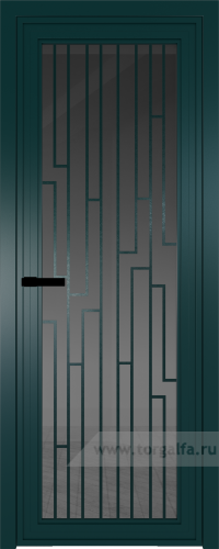 Дверь со стеклом ProfilDoors алюминиевая AGP 1 с профилем Зеленый матовый RAL6004 с рисунком 5 (Тонированное)