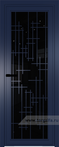 Дверь со стеклом ProfilDoors алюминиевая AGP 1 с профилем Cиний матовый RAL5003 с рисунком 6 (Черный триплекс)