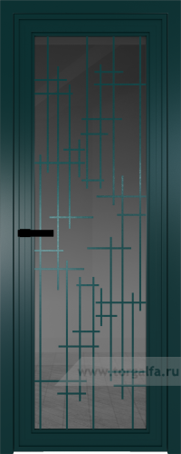 Дверь со стеклом ProfilDoors алюминиевая AGP 1 с профилем Зеленый матовый RAL6004 с рисунком 6 (Тонированное)