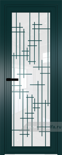 Дверь со стеклом ProfilDoors алюминиевая AGP 1 с профилем Зеленый матовый RAL6004 с рисунком 6 (Белый триплекс)