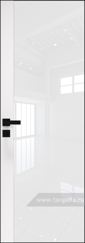 Дверь со стеклом ProfilDoors алюминиевая 6AGK с кромкой Черный матовый вставка Вайт (RAL 110 96 02) (Lacobel Белый лак)