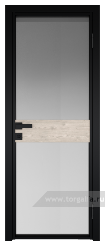 Дверь со стеклом ProfilDoors алюминиевая 6AG с профилем Черный матовый RAL9005 вставка Каштан светлый (Матовое)