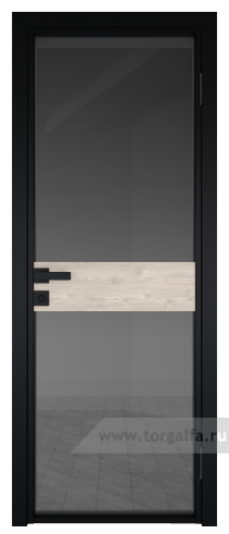 Дверь со стеклом ProfilDoors алюминиевая 6AG с профилем Черный матовый RAL9005 вставка Каштан светлый (Тонированное)