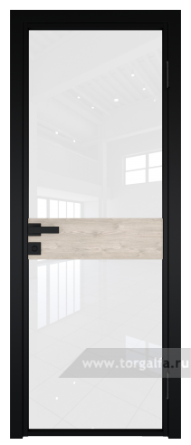 Дверь со стеклом ProfilDoors алюминиевая 6AG с профилем Черный матовый RAL9005 вставка Каштан светлый (Белый триплекс)