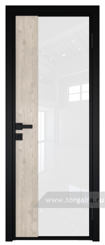 Дверь со стеклом ProfilDoors алюминиевая 7AG с профилем Черный матовый RAL9005 вставка Каштан светлый (Белый триплекс)