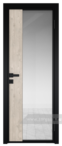 Дверь со стеклом ProfilDoors алюминиевая 7AG с профилем Черный матовый RAL9005 вставка Каштан светлый (Прозрачное)