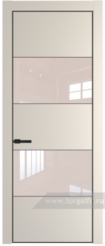 Дверь со стеклом ProfilDoors 22PA Lacobel Перламутровый лак с профилем Черный матовый RAL9005 (Кремовая Магнолия (RAL 120-04))