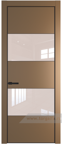 Дверь со стеклом ProfilDoors 22PA Lacobel Перламутровый лак с профилем Черный матовый RAL9005 (Перламутр золото)