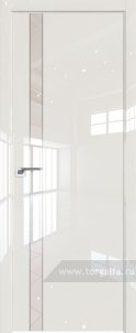 Белая дверь со стеклом 18LW Lacobel Перламутровый лак с молдингом Серебро