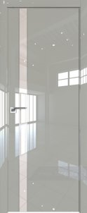 Белая дверь со стеклом 18LW Lacobel Перламутровый лак с молдингом Серебро